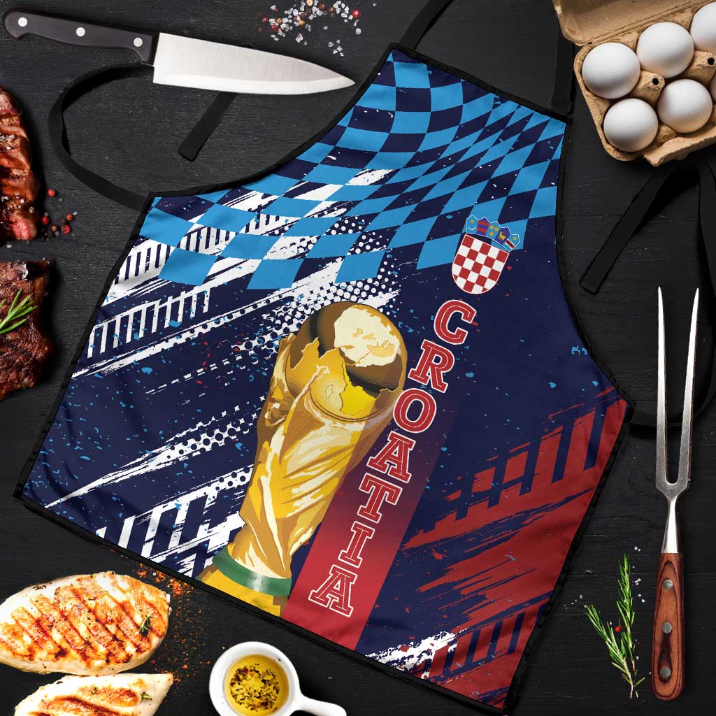 Croatia Football WC2026 Blue Apron Hrvatska Grunge Checkerboard - Wonder Print Shop