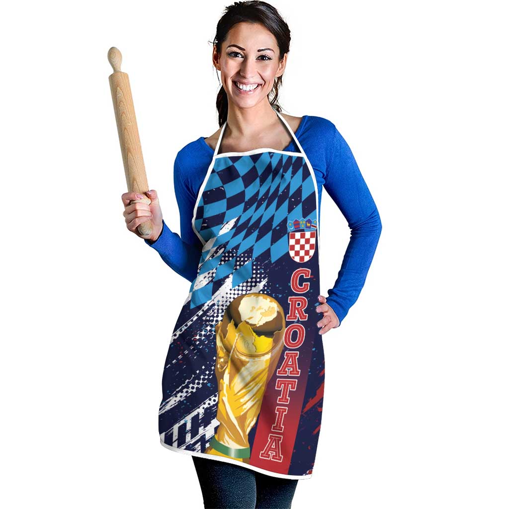 Croatia Football WC2026 Blue Apron Hrvatska Grunge Checkerboard - Wonder Print Shop