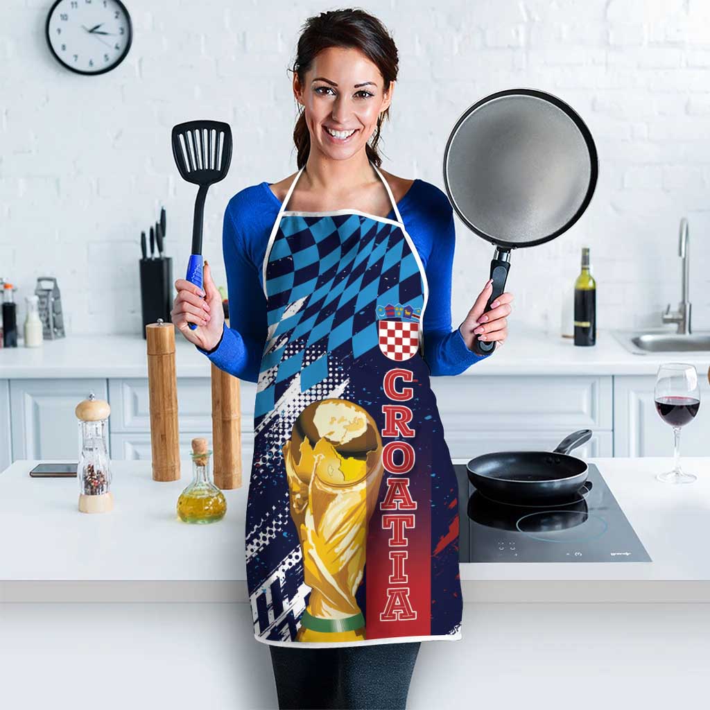 Croatia Football WC2026 Blue Apron Hrvatska Grunge Checkerboard - Wonder Print Shop
