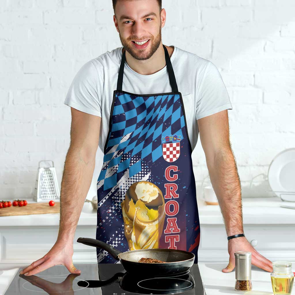 Croatia Football WC2026 Blue Apron Hrvatska Grunge Checkerboard - Wonder Print Shop