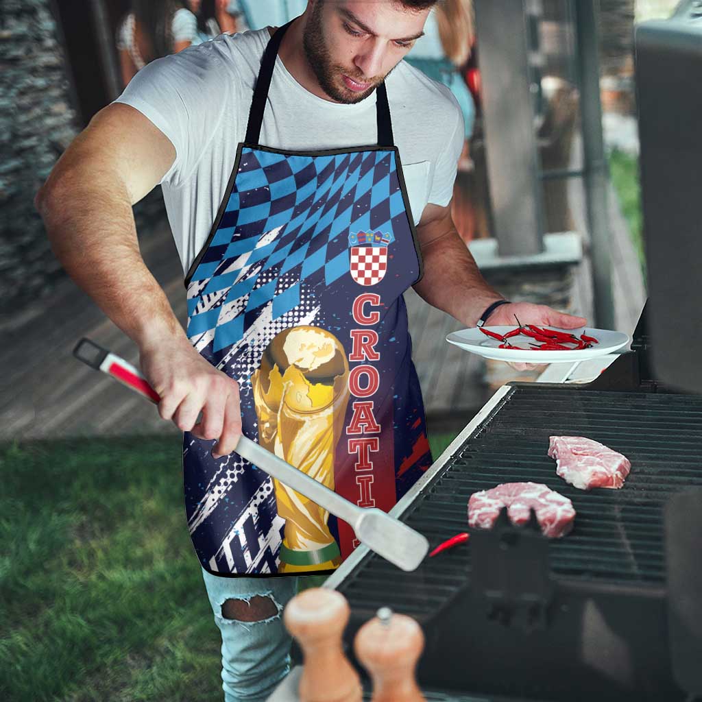 Croatia Football WC2026 Blue Apron Hrvatska Grunge Checkerboard - Wonder Print Shop