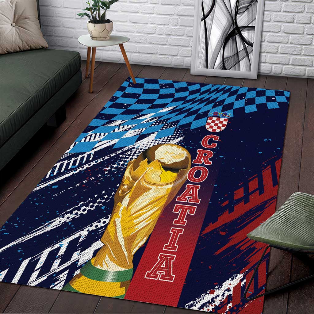 Croatia Football WC2026 Blue Area Rug Hrvatska Grunge Checkerboard - Wonder Print Shop