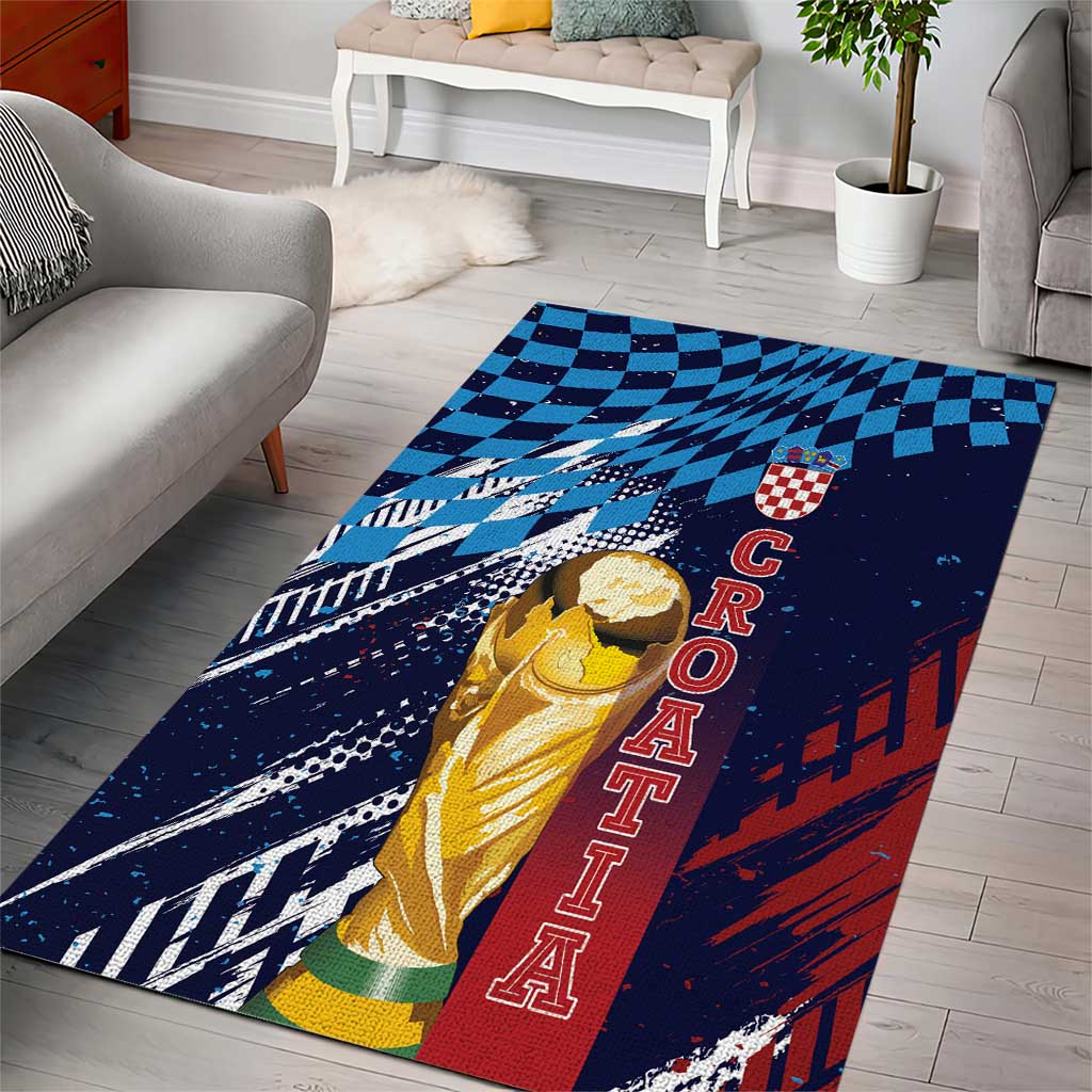 Croatia Football WC2026 Blue Area Rug Hrvatska Grunge Checkerboard - Wonder Print Shop