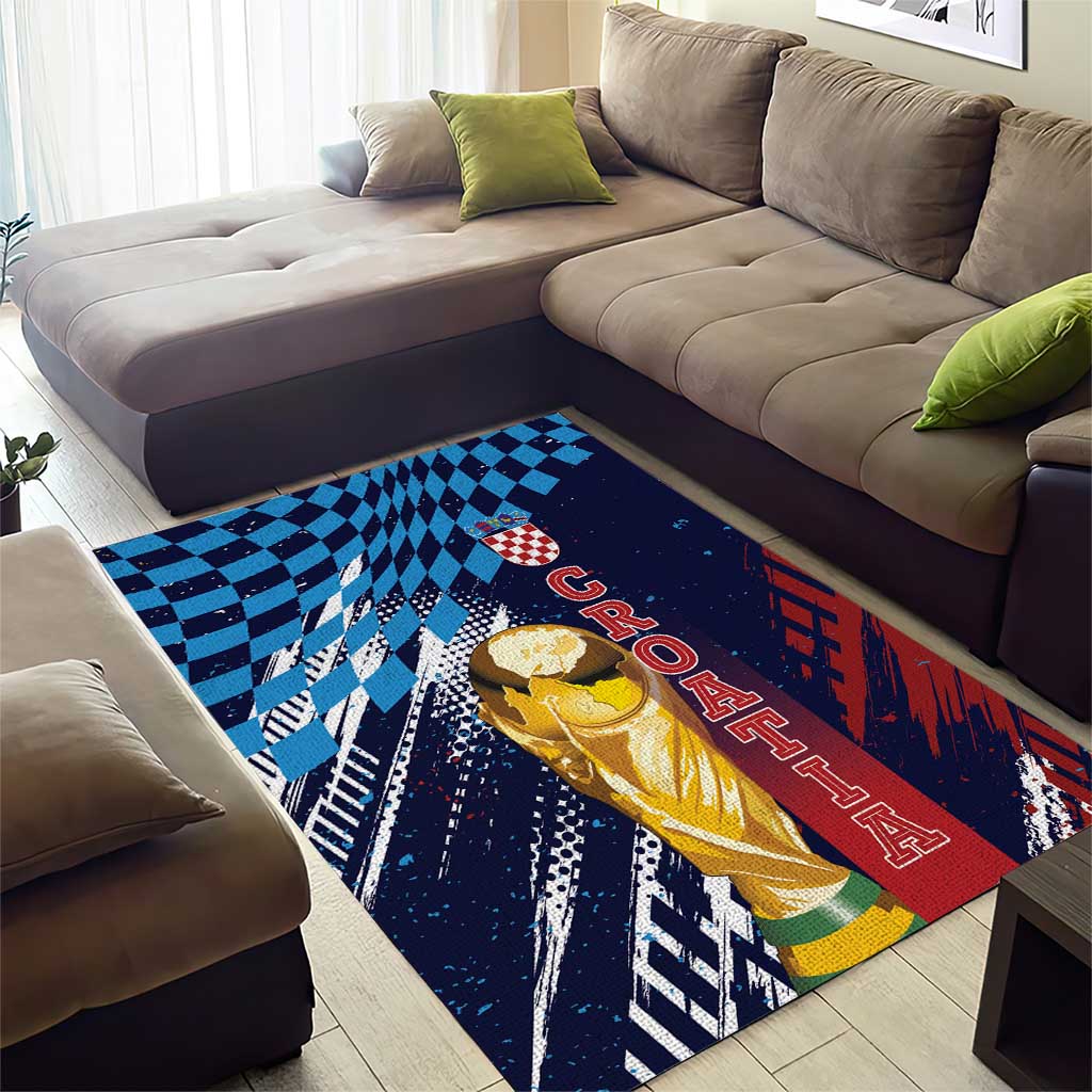 Croatia Football WC2026 Blue Area Rug Hrvatska Grunge Checkerboard - Wonder Print Shop