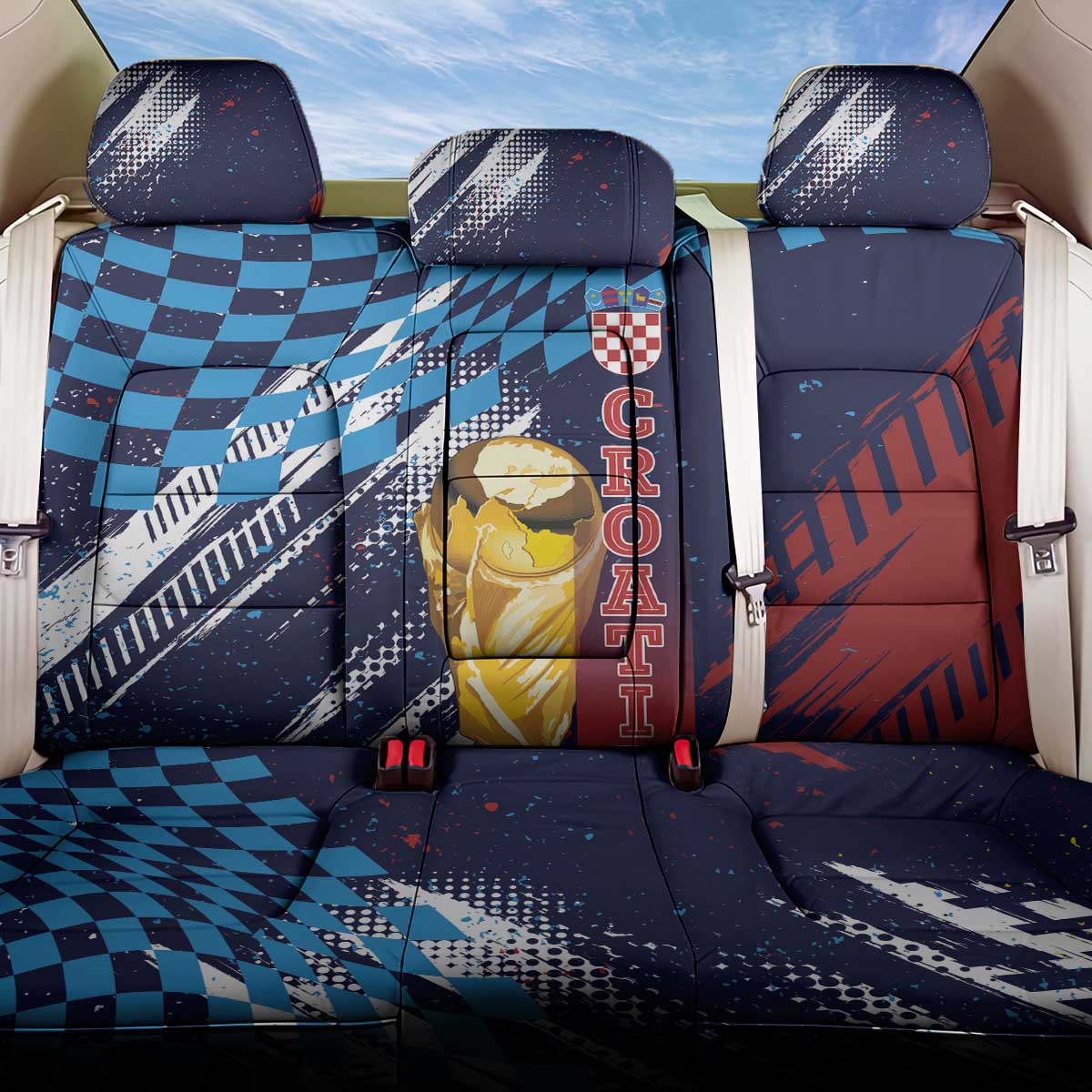 Croatia Football WC2026 Blue Back Car Seat Cover Hrvatska Grunge Checkerboard - Wonder Print Shop