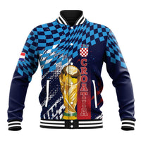 Croatia Football Custom WC2026 Blue Baseball Jacket Hrvatska Grunge Checkerboard - Wonder Print Shop