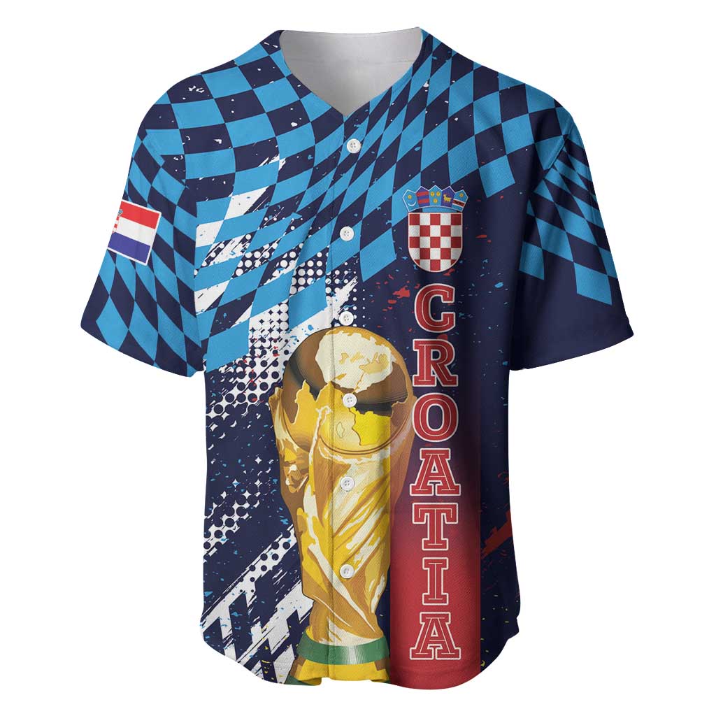 Croatia Football Custom WC2026 Blue Baseball Jersey Hrvatska Grunge Checkerboard - Wonder Print Shop