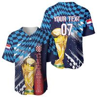 Croatia Football Custom WC2026 Blue Baseball Jersey Hrvatska Grunge Checkerboard - Wonder Print Shop