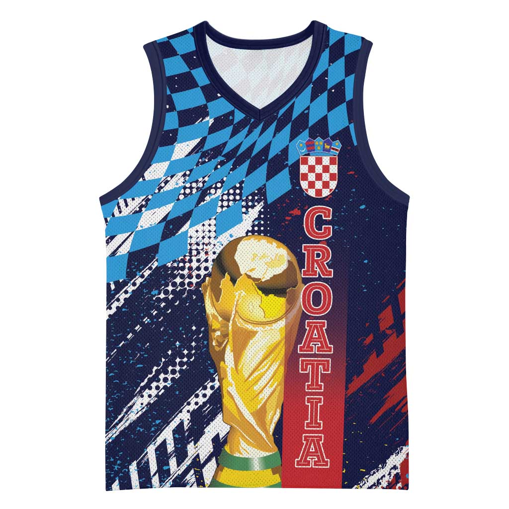 Croatia Football Custom WC2026 Blue Basketball Jersey Hrvatska Grunge Checkerboard - Wonder Print Shop