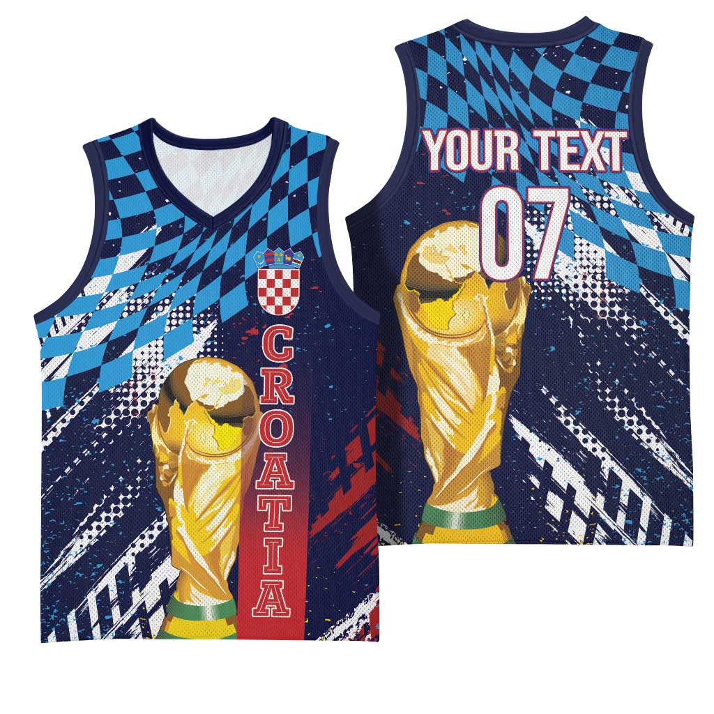 Croatia Football Custom WC2026 Blue Basketball Jersey Hrvatska Grunge Checkerboard - Wonder Print Shop