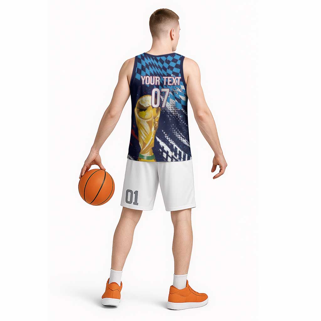 Croatia Football Custom WC2026 Blue Basketball Jersey Hrvatska Grunge Checkerboard - Wonder Print Shop