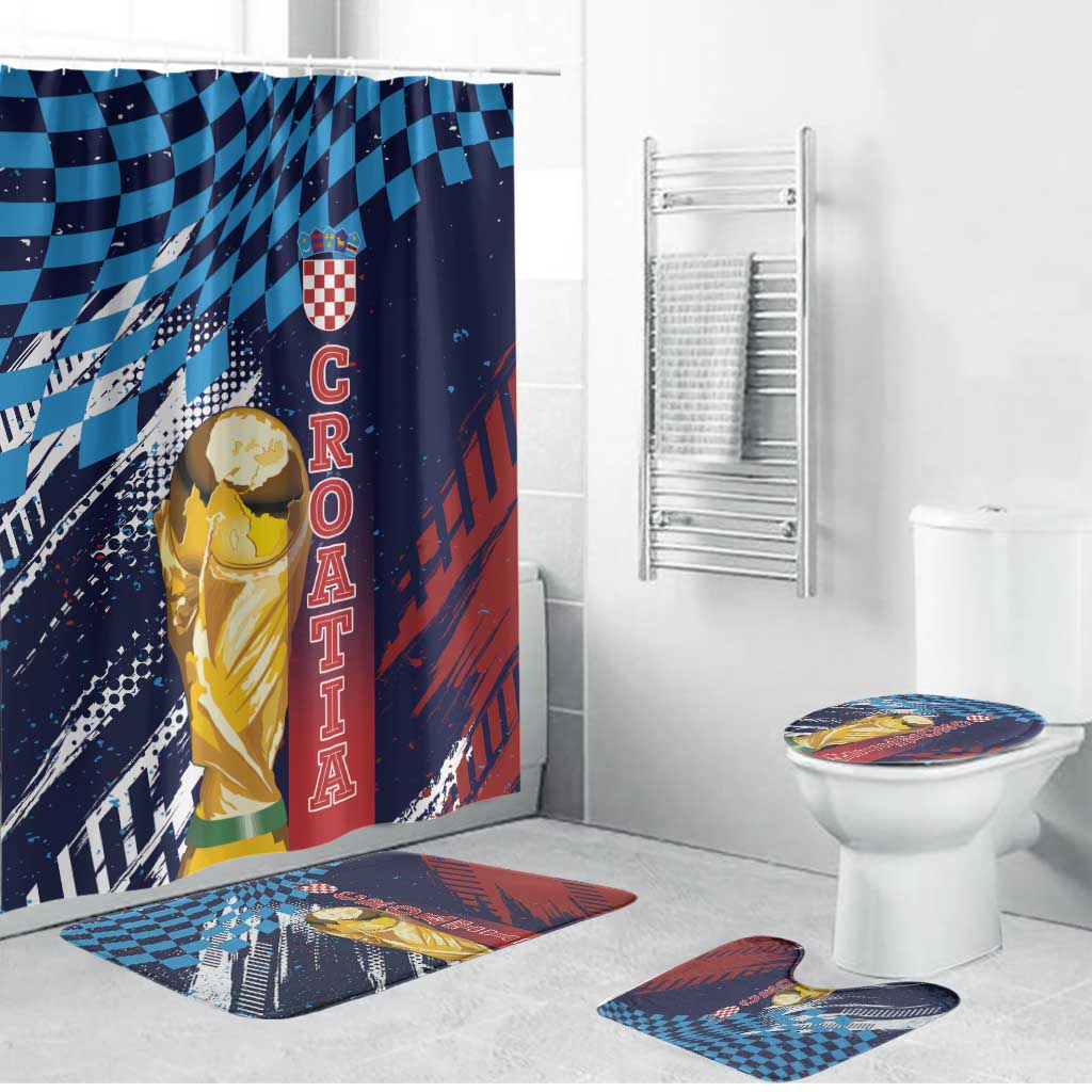 Croatia Football WC2026 Blue Bathroom Set Hrvatska Grunge Checkerboard - Wonder Print Shop