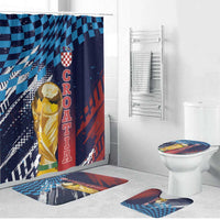 Croatia Football WC2026 Blue Bathroom Set Hrvatska Grunge Checkerboard - Wonder Print Shop