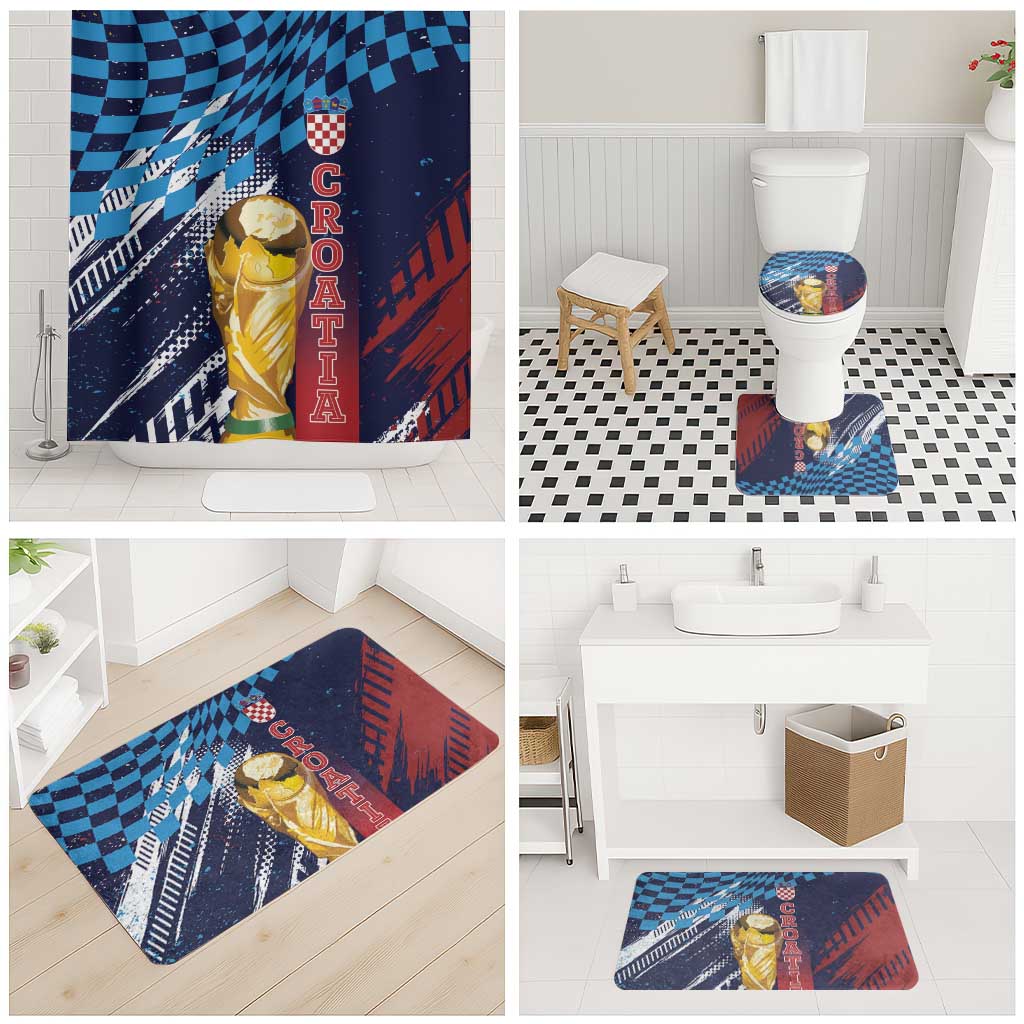 Croatia Football WC2026 Blue Bathroom Set Hrvatska Grunge Checkerboard - Wonder Print Shop