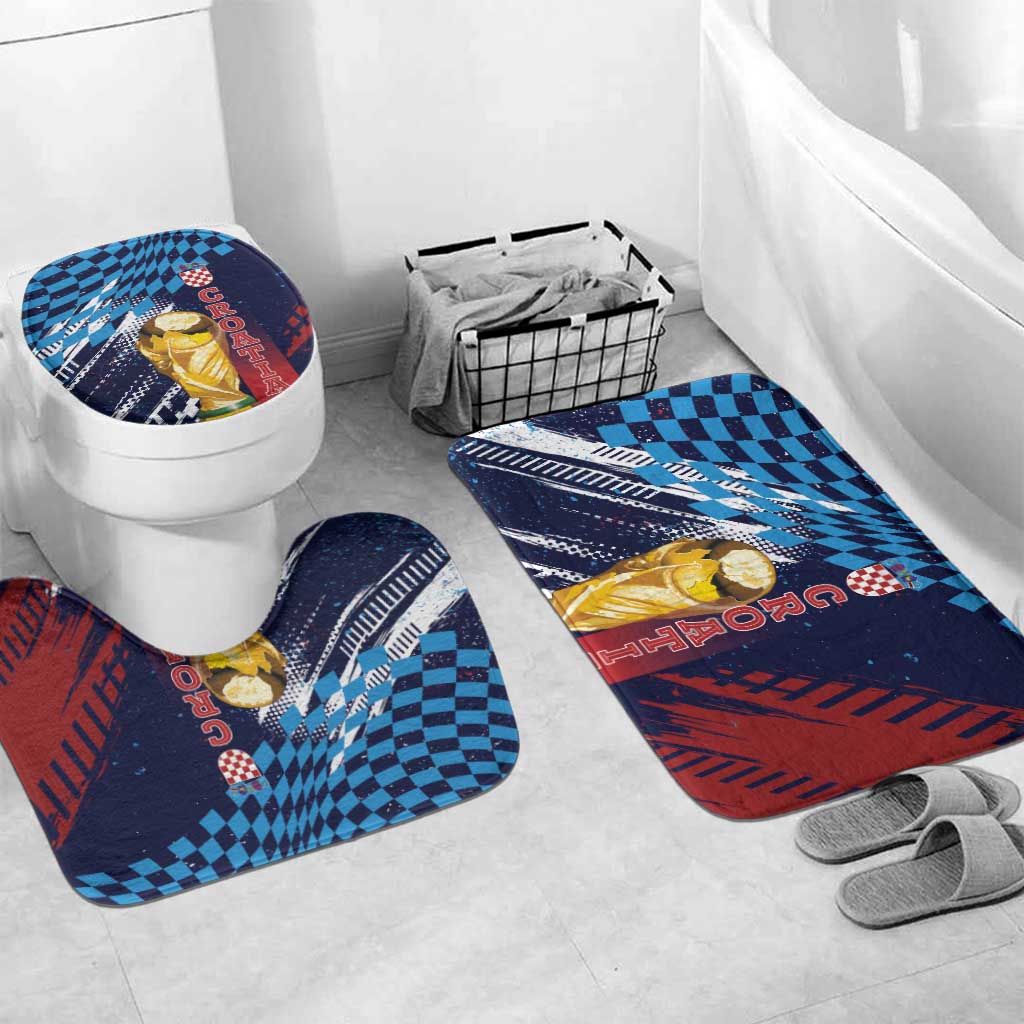 Croatia Football WC2026 Blue Bathroom Set Hrvatska Grunge Checkerboard - Wonder Print Shop