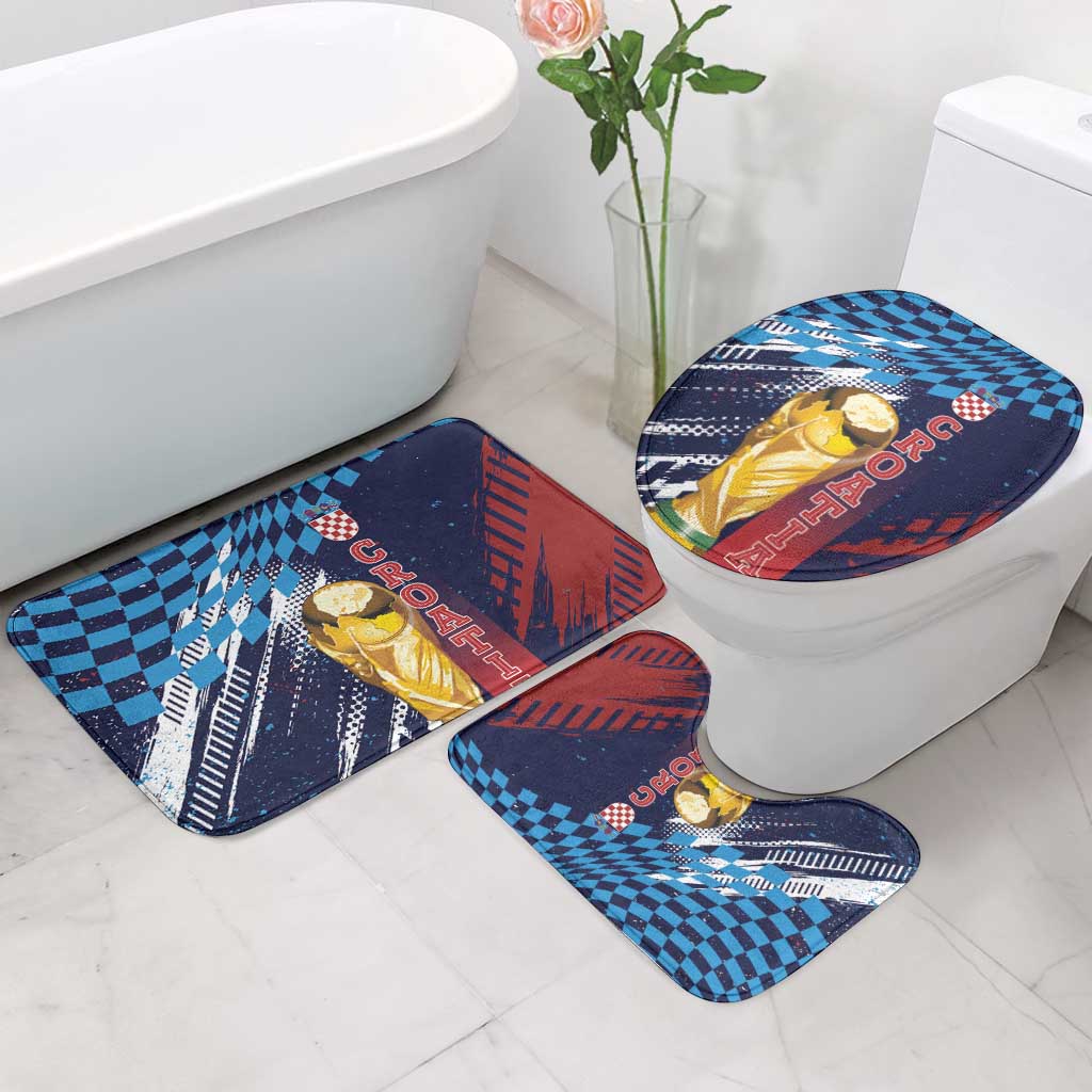 Croatia Football WC2026 Blue Bathroom Set Hrvatska Grunge Checkerboard - Wonder Print Shop