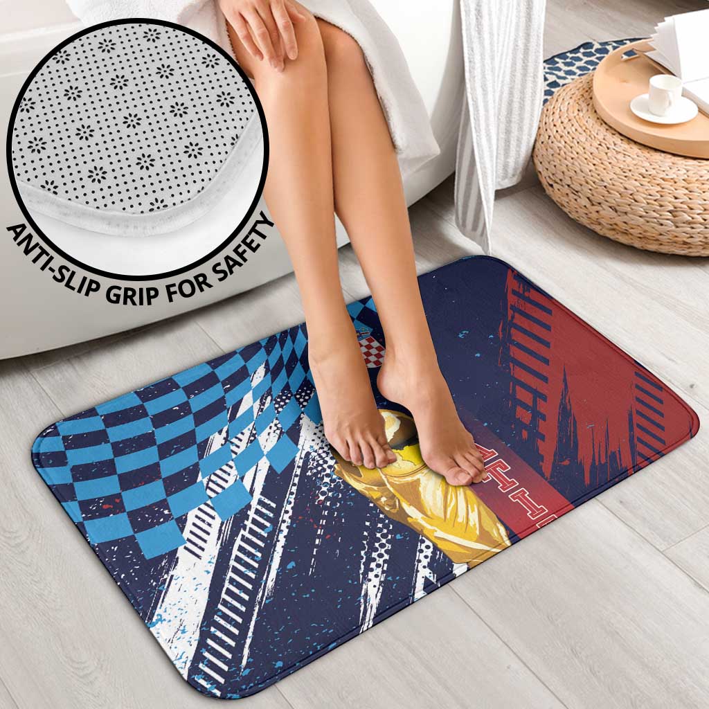 Croatia Football WC2026 Blue Bathroom Set Hrvatska Grunge Checkerboard - Wonder Print Shop