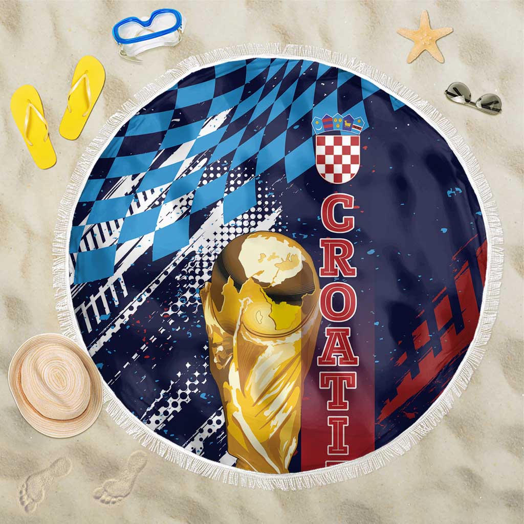 Croatia Football WC2026 Blue Beach Blanket Hrvatska Grunge Checkerboard - Wonder Print Shop