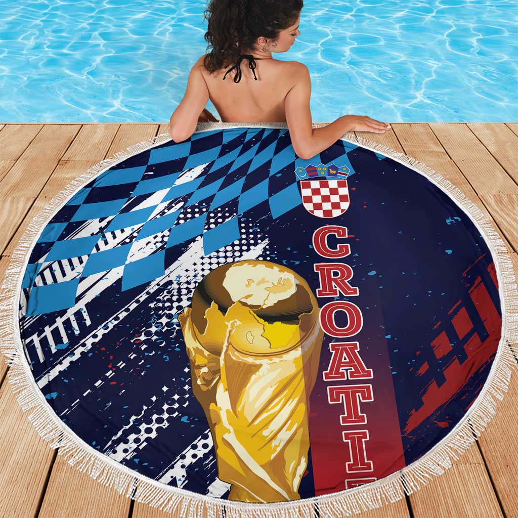 Croatia Football WC2026 Blue Beach Blanket Hrvatska Grunge Checkerboard - Wonder Print Shop