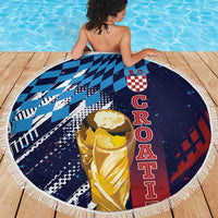 Croatia Football WC2026 Blue Beach Blanket Hrvatska Grunge Checkerboard - Wonder Print Shop