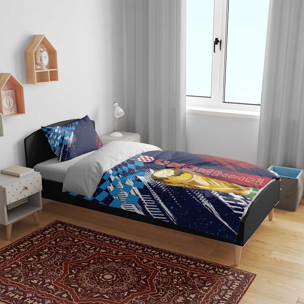 Croatia Football WC2026 Blue Bedding Set Hrvatska Grunge Checkerboard - Wonder Print Shop