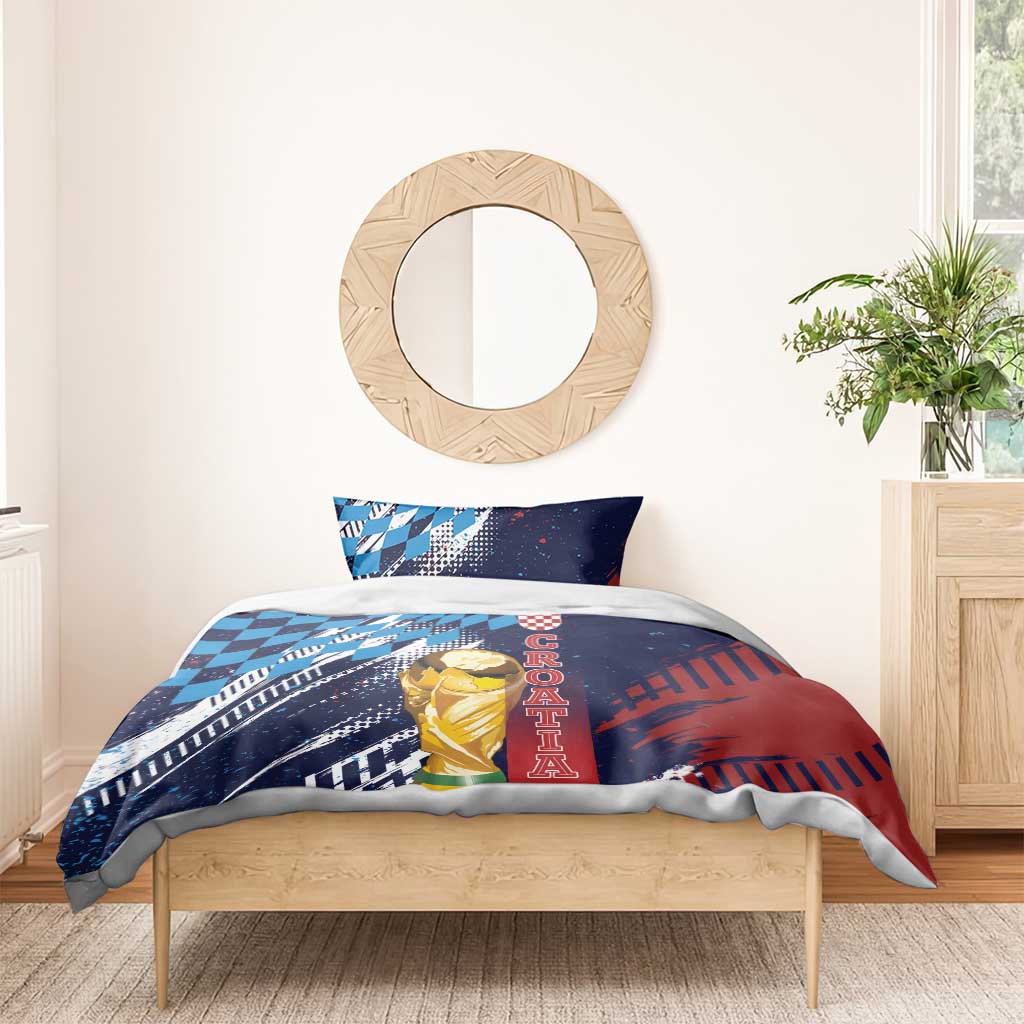 Croatia Football WC2026 Blue Bedding Set Hrvatska Grunge Checkerboard - Wonder Print Shop