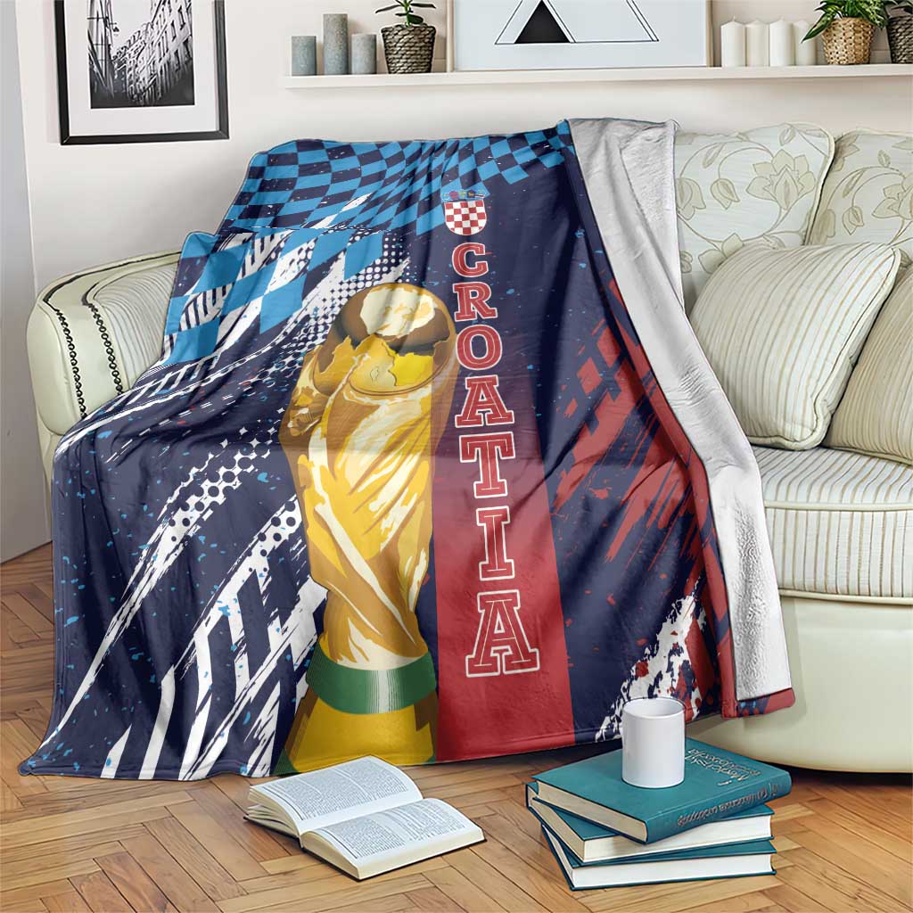 Croatia Football WC2026 Blue Blanket Hrvatska Grunge Checkerboard - Wonder Print Shop