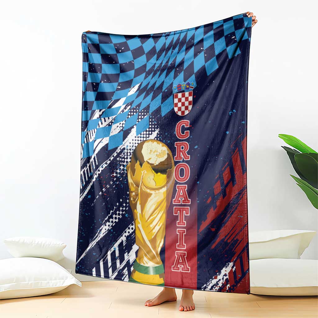 Croatia Football WC2026 Blue Blanket Hrvatska Grunge Checkerboard - Wonder Print Shop