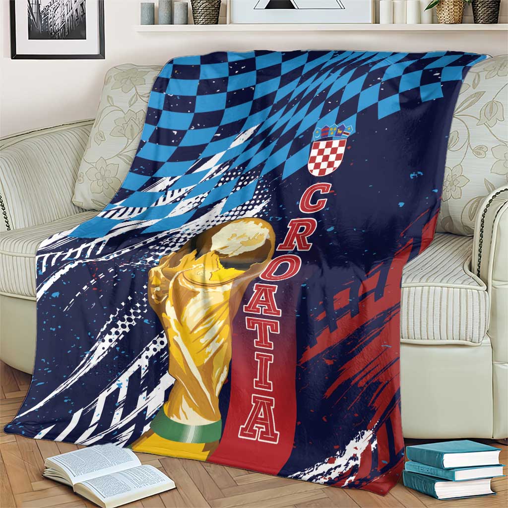Croatia Football WC2026 Blue Blanket Hrvatska Grunge Checkerboard - Wonder Print Shop