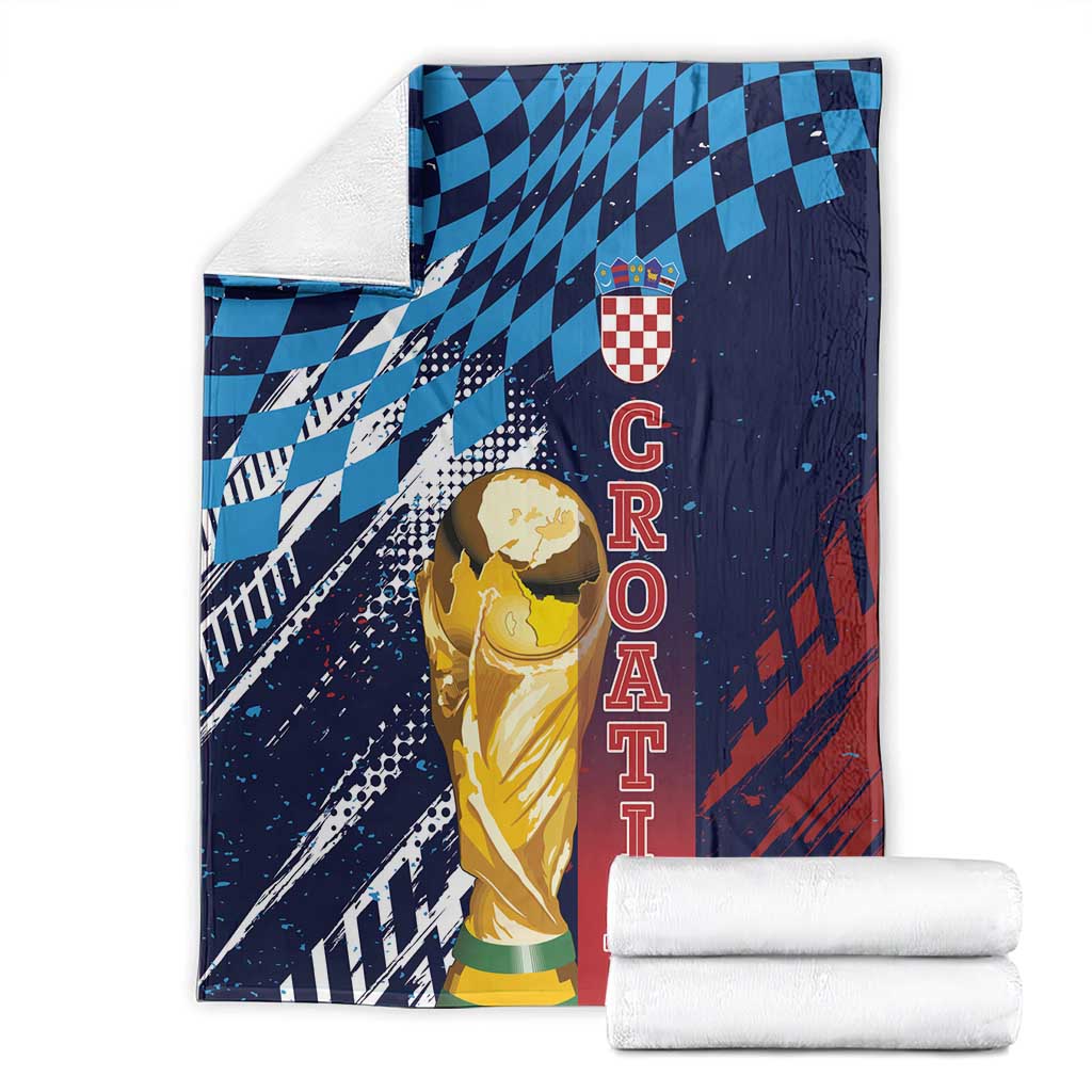 Croatia Football WC2026 Blue Blanket Hrvatska Grunge Checkerboard - Wonder Print Shop
