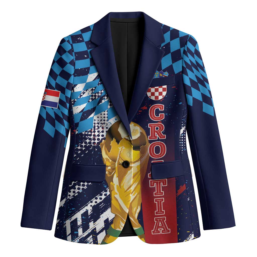 Croatia Football Custom WC2026 Blue Blazer Hrvatska Grunge Checkerboard - Wonder Print Shop
