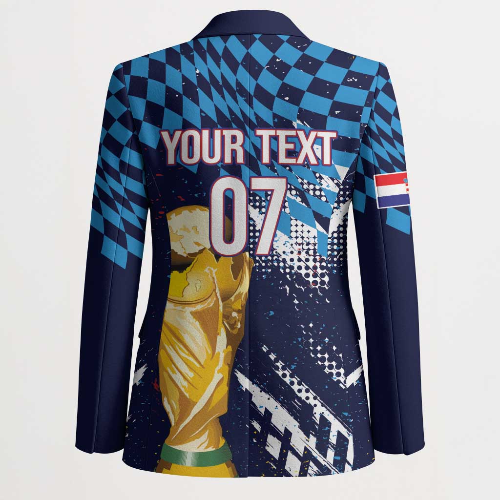 Croatia Football Custom WC2026 Blue Blazer Hrvatska Grunge Checkerboard - Wonder Print Shop