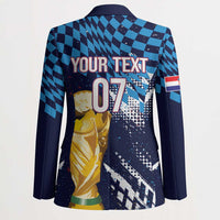 Croatia Football Custom WC2026 Blue Blazer Hrvatska Grunge Checkerboard - Wonder Print Shop