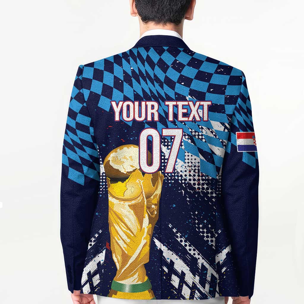 Croatia Football Custom WC2026 Blue Blazer Hrvatska Grunge Checkerboard - Wonder Print Shop
