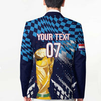 Croatia Football Custom WC2026 Blue Blazer Hrvatska Grunge Checkerboard - Wonder Print Shop