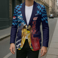 Croatia Football Custom WC2026 Blue Blazer Hrvatska Grunge Checkerboard - Wonder Print Shop