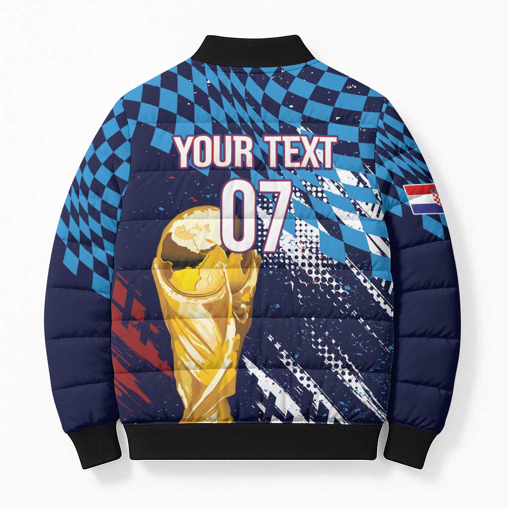 Croatia Football Custom WC2026 Blue Bomber Puffer Jacket Hrvatska Grunge Checkerboard - Wonder Print Shop