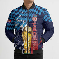 Croatia Football Custom WC2026 Blue Bomber Puffer Jacket Hrvatska Grunge Checkerboard - Wonder Print Shop