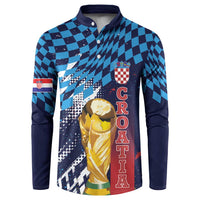 Croatia Football Custom WC2026 Blue Button Sweatshirt Hrvatska Grunge Checkerboard - Wonder Print Shop