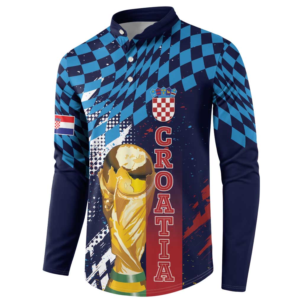 Croatia Football Custom WC2026 Blue Button Sweatshirt Hrvatska Grunge Checkerboard - Wonder Print Shop