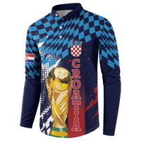 Croatia Football Custom WC2026 Blue Button Sweatshirt Hrvatska Grunge Checkerboard - Wonder Print Shop