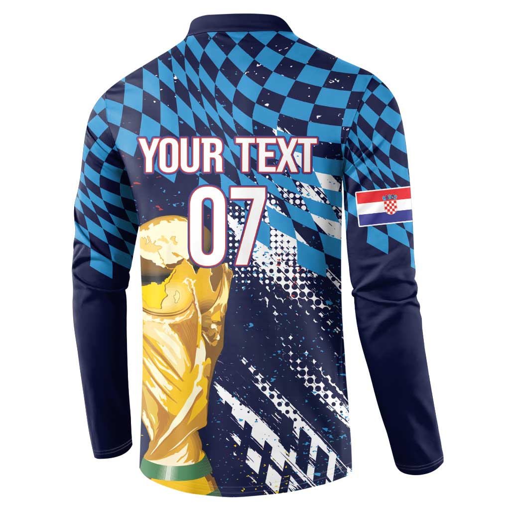 Croatia Football Custom WC2026 Blue Button Sweatshirt Hrvatska Grunge Checkerboard - Wonder Print Shop