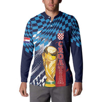 Croatia Football Custom WC2026 Blue Button Sweatshirt Hrvatska Grunge Checkerboard - Wonder Print Shop
