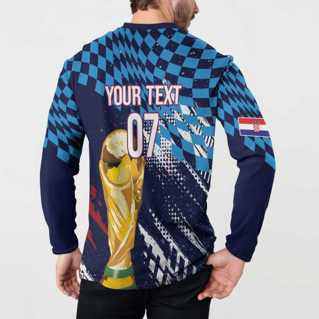 Croatia Football Custom WC2026 Blue Button Sweatshirt Hrvatska Grunge Checkerboard - Wonder Print Shop