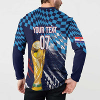 Croatia Football Custom WC2026 Blue Button Sweatshirt Hrvatska Grunge Checkerboard - Wonder Print Shop