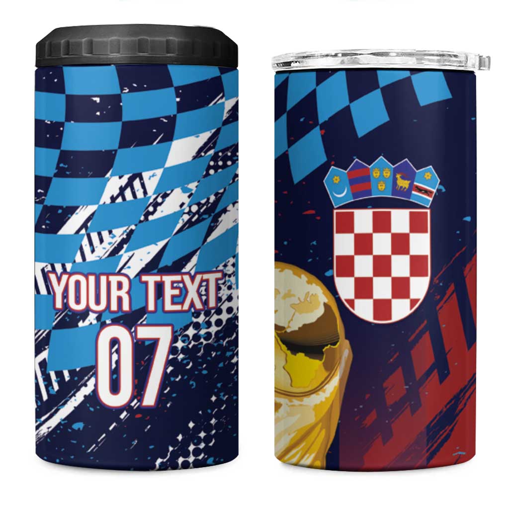 Croatia Football Custom WC2026 Blue 4 in 1 Can Cooler Tumbler Hrvatska Grunge Checkerboard - Wonder Print Shop