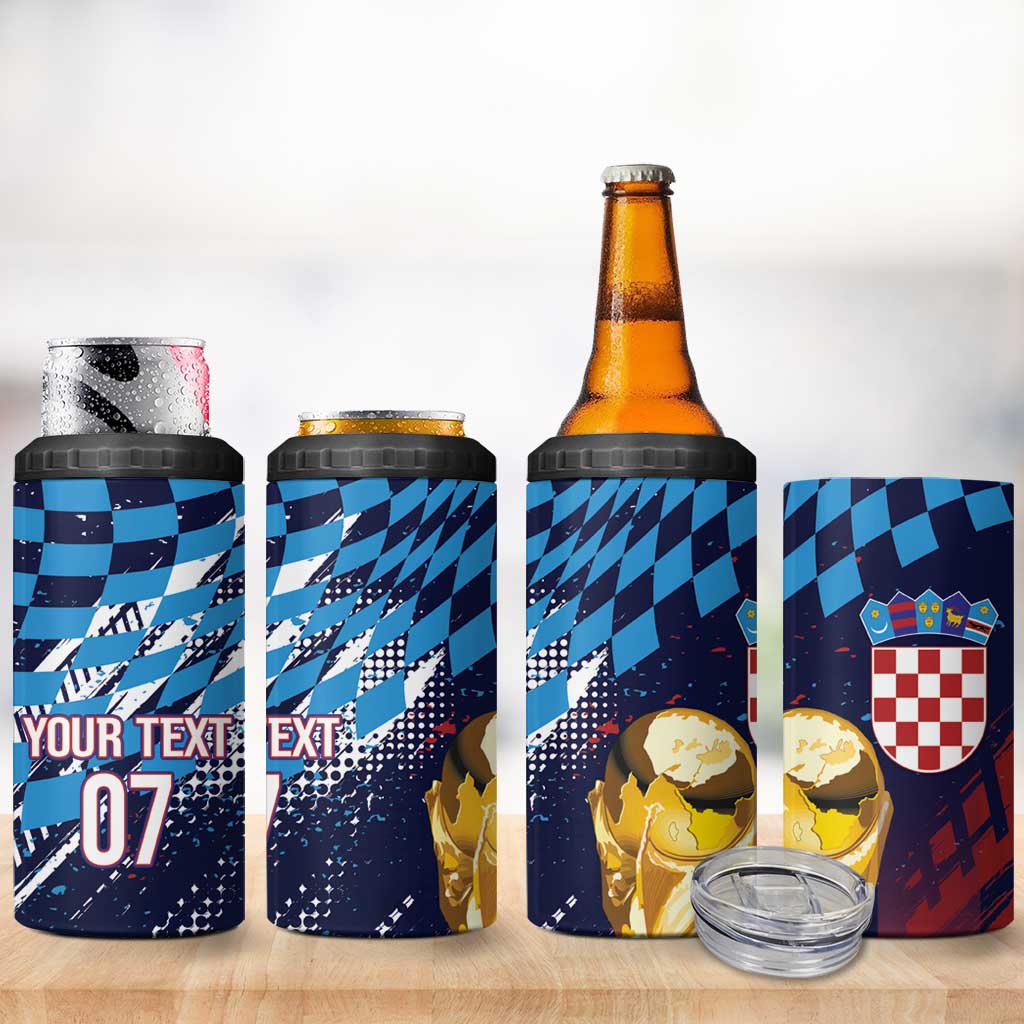 Croatia Football Custom WC2026 Blue 4 in 1 Can Cooler Tumbler Hrvatska Grunge Checkerboard - Wonder Print Shop