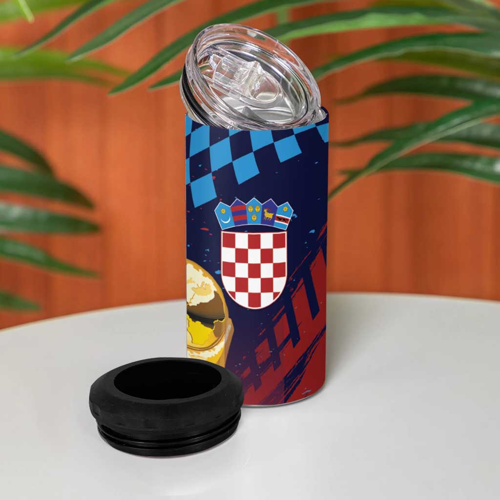 Croatia Football Custom WC2026 Blue 4 in 1 Can Cooler Tumbler Hrvatska Grunge Checkerboard - Wonder Print Shop