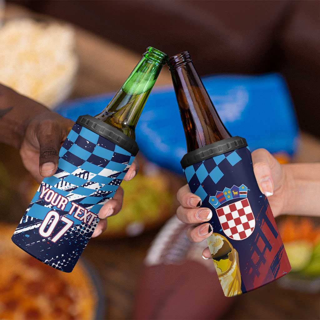 Croatia Football Custom WC2026 Blue 4 in 1 Can Cooler Tumbler Hrvatska Grunge Checkerboard - Wonder Print Shop