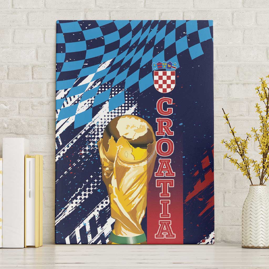 Croatia Football WC2026 Blue Canvas Wall Art Hrvatska Grunge Checkerboard - Wonder Print Shop